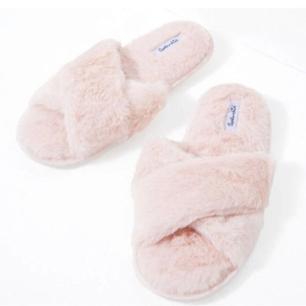 Splendid Slippers M /L Blush Pink Fuzzy Criss Cross Soft Comfy Cozy